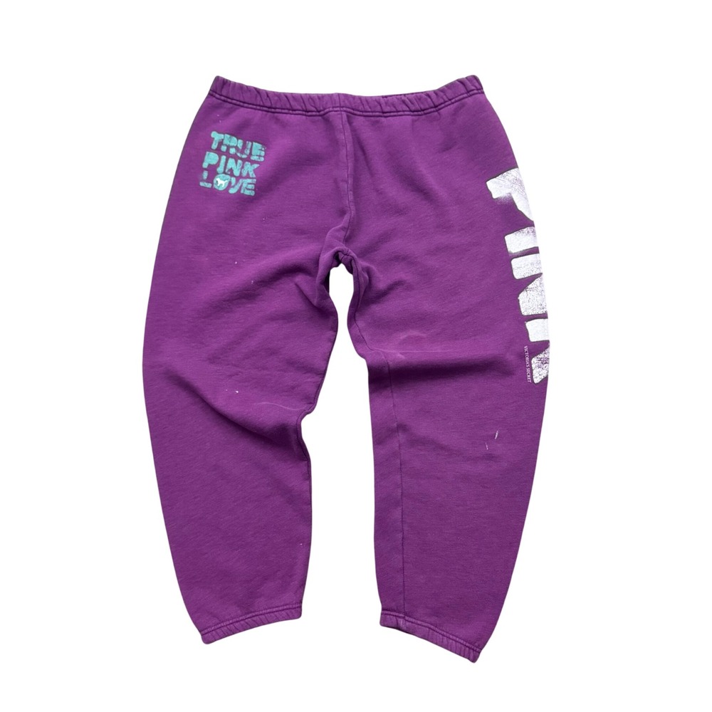 Vintage Y2K Victoria's Secret PINK Purple Sweatpants Logo Joggers Size M